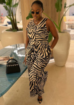 African Women Zebra Print Vest Top and Pant Two-Piece Set