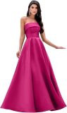 Women's Formal Party Strapless Gown Solid Color A-line Long Evening Gown（Processing time need 3-6 days）