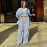 Plus Size Women Casual Striped Shirt and Pant Two-Piece Set