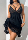 Plus Size Women Lace Slip Dress Mesh V-Neck Nightgown Lingerie