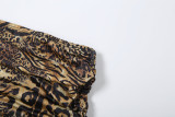 Women's Autumn Winter Sexy Leopard Print V-Neck Top and Low-Waist Short Skirt Set