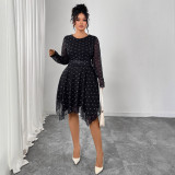 Women Bow Print Chiffon Dress