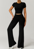 Women Running Short-Sleeve Top and Pants Yoga Two-Piece Set