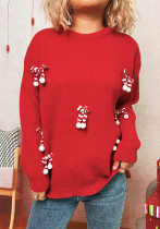 Women Christmas Round Neck Patchwork Bow Sweater