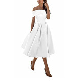 Women's Elegant Off-Shoulder Midi A-line Evening Gown（Processing time need 3-6 days）