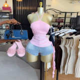 Women Autumn Halter Neck Strapless Irregular Shirt