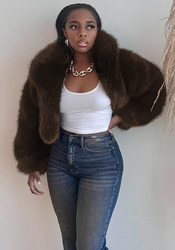 Women Autumn/Winter Furry Long-Sleeve Jacket