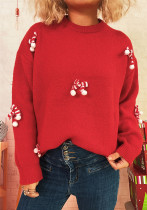 Women Christmas Patchwork Bow Round Neck Sweater