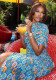 Women Printed Slit Round Neck Short-Sleeve Maxi Dress