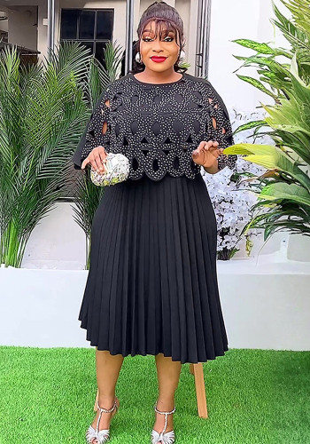 Plus Size African Women Pleated Elegant Dress