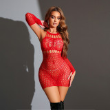 Plus Size Women Sexy Red Christmas Lace Mesh Dress Lingerie