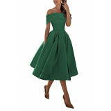 Women's Elegant Off-Shoulder Midi A-line Evening Gown（Processing time need 3-6 days）