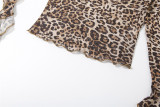 Women's Autumn Winter Street Slash Shoulder Sexy Leopard Print Slim Fitted Top