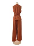 Women's Summer Career Sleeveless V-Neck Vest and Wide-Leg Pants Set