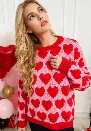 Women Color Block Heart Print Valentine's Day Sweater