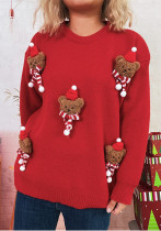 Women Bear Round Neck Casual Long-Sleeve Sweater