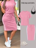 Women Summer Casual T-Shirt and Skirt Two-piece sets