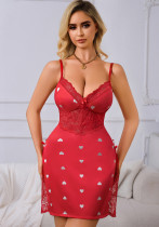 Women Sexy Printed Slip Dress V-Neck Nightgown Lingerie