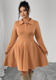 Women Autumn/Winter Turndown Collar Long-Sleeved Maxi Dress