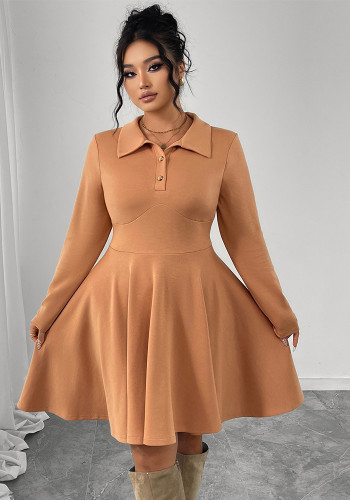 Women Autumn/Winter Turndown Collar Long-Sleeved Maxi Dress