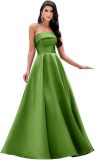 Women's Formal Party Strapless Gown Solid Color A-line Long Evening Gown（Processing time need 3-6 days）