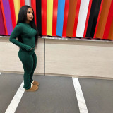 Women Autumn Solid Long-Sleeved Top and Pants Two-Piece Set