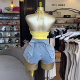 Women Autumn Halter Neck Strapless Irregular Shirt