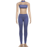 Women's Autumn Winter Fashion Sexy Strapless Tight Fitting Low Back Two Piece Pants Set