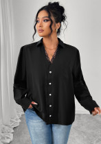 Women French Style Black Lace Button-Down Shirt Top
