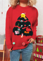 Women Color-blocked Casual Round Neck Christmas Tree Sweater