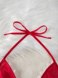 Women's Sexy Christmas Solid Color Mesh See-Through Lingerie Set