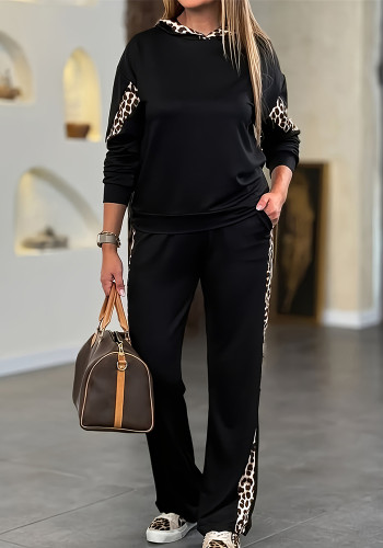 Women Casual Leopard Print Top and Pants Two-piece Set