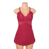 Plus Size Women's Sexy Lace Strap A-Line Short Nightdress