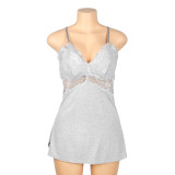 Plus Size Women's Sexy Lace Strap A-Line Short Nightdress