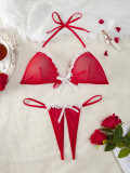 Women's Sexy Christmas Solid Color Mesh See-Through Lingerie Set