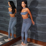 Women's Autumn Winter Fashion Sexy Strapless Tight Fitting Low Back Two Piece Pants Set
