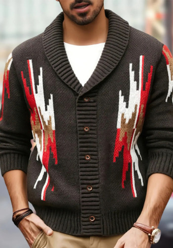 Men's Autumn/Winter Jacquard Knitting Turndown Collar Long-Sleeve Sweater