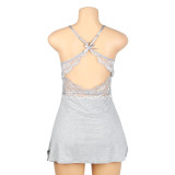 Plus Size Women's Sexy Lace Strap A-Line Short Nightdress