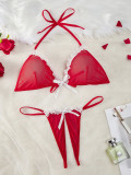 Women's Sexy Christmas Solid Color Mesh See-Through Lingerie Set
