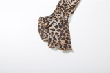 Women's Autumn Winter Street Slash Shoulder Sexy Leopard Print Slim Fitted Top