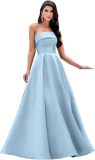 Women's Formal Party Strapless Gown Solid Color A-line Long Evening Gown（Processing time need 3-6 days）