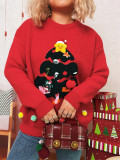 Women Color-blocked Casual Round Neck Christmas Tree Sweater