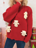Women Autumn/Winter Christmas Patchwork Bear Sweater