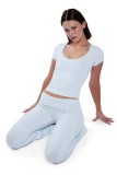 Women Solid Sexy Short-Sleeve Top and Pants Yoga Two-Piece Set