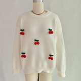 Women Christmas Cherry Round Neck Casual Sweaters