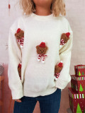 Women Bear Round Neck Casual Long-Sleeve Sweater