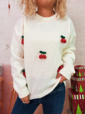 Women Christmas Cherry Round Neck Casual Sweaters