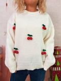 Women Christmas Cherry Round Neck Casual Sweaters