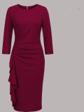 Women Autumn Elegant Round Neck Long-sleeved Dress