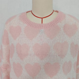 Women Color Block Heart Print Valentine's Day Sweater
